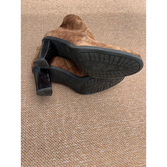 Franco Sarto Suede Ankle Boots Women's 8.5 Block Heel Zipper Closure Brown - Picture 4 of 6